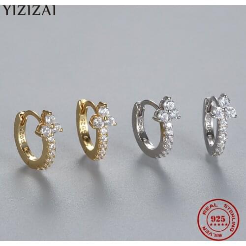 YIZIZAI Real 925 Sterling Silver Women Trendy Flower Cubic Zircon Hoop Earrings Statement Wedding Ear Ring Valentines Day Gift