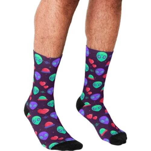 2021 Funny Mens socks Kawaii color Aliens Pattern Printed hip hop Men Happy Socks cute boys street style Crazy Socks for men