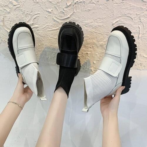 Ladies Breathable Ankle Boots Fashion Boot Round Toe Pu Leather Ladies Footwear 2021 Solid Knitted Spring Autumn Non-slip Shoes