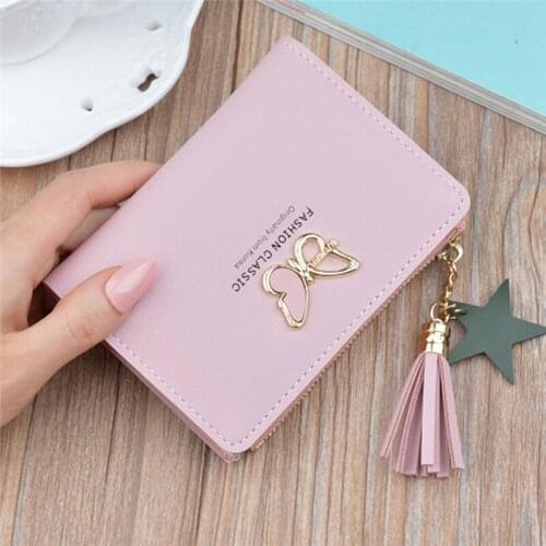 Womens Wallets Small Mini Safe Money Bag Female Short Butterfly Fringed Zipper Purse Credit Card Holder Coin Purse Carteira