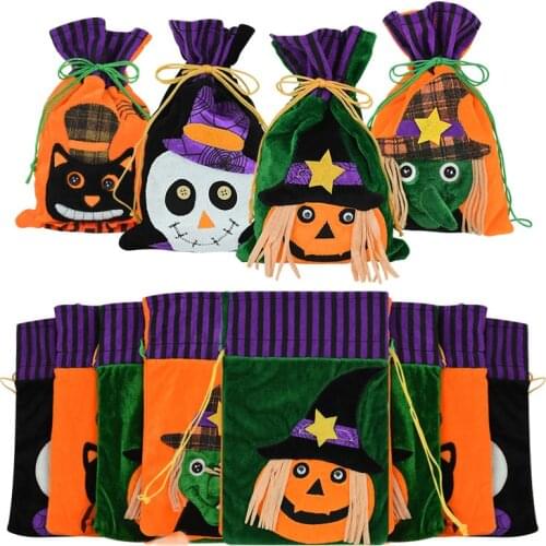 1Pcs Halloween Candy Bag Trick Or Treat Skeleton Witch Pumpkin Candy Drawstring Bags For Halloween Party Home Decor Gifts Pouch