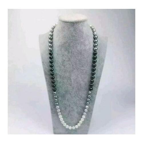 10mm natural south seas black white gray shell pearl necklace 32 inch 14k