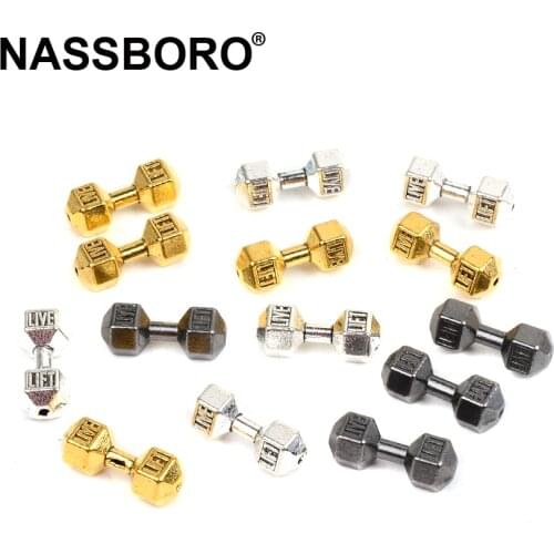 10pcs/lot 8*20mm Silver Gold Black Barbell Dumbbell Spacer Beads Charms Metal Beads For Jewelly Making Diy Beaded Bracelets