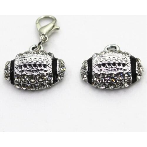 2018 New 10pcs Crystal Football Dangle Charm Lobster Clasp Charms Diy Jewelry Accessory For Bracelets Floating Hanging Charms