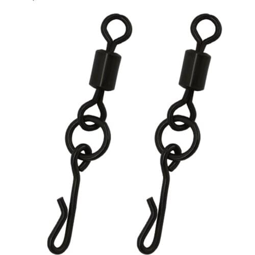 20pcs Carp Fishing Swivel Snap Matt Black Carp Fishing Accessories Lengthen Swivels with Single Ring and Q Shape Snap