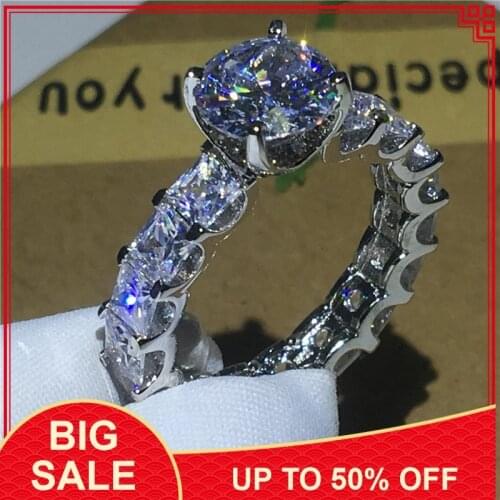 2018 Vintage Jewelry Silver color ring 1ct AAAAA Zircon Cz stone Party wedding band rings for women men Gift
