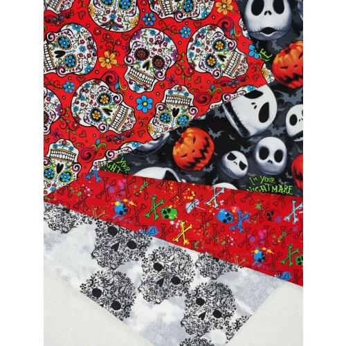 4pcs 32 X 25cm flower Skull Cotton Fabric night Pumpkin Halloween Vintage Ghost Patchwork Tissue sewing Clothing Telas viaphil