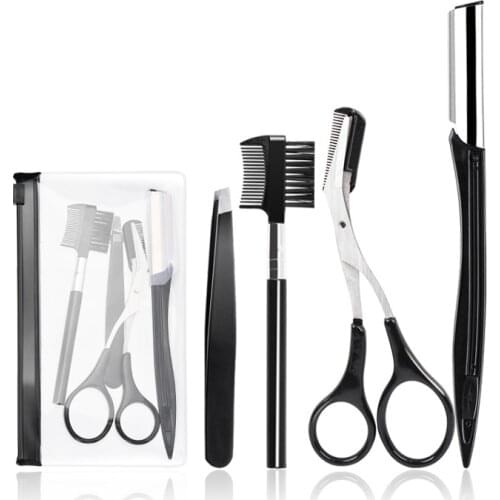 4pcs/set Accessories Eyebrows Clip Eyebrow Trimmer Scissors Eyebrow Shaping Knife Cosmetic Beautiful Makeup Tools