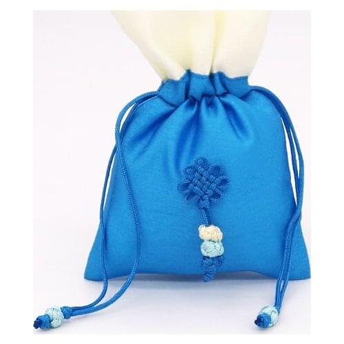 5pcs Blue Satin Drawable Jewelry Packaging display Chinese knot Bags 10*15cm Birthday Christmas Storage Gift Make Up Pouches