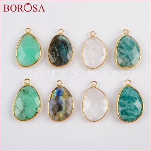 BOROSA 5pcs Mango Shape Gold color Multi-kind stone Faceted Charm Druzy pendant for Jewelry Making DIY 2018 NEW G1558
