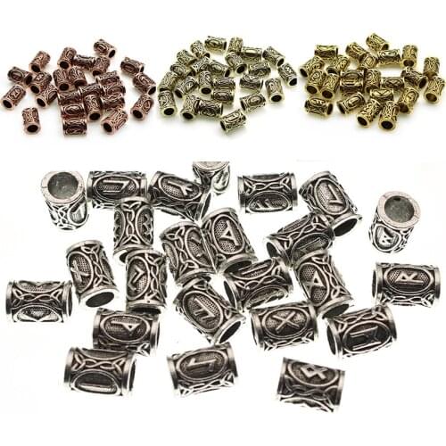 Viking Runes Beads For Jewelry Making Hair Beard Crafts Jewlery Diy Metal Large Hole Space Bead Accessories Fit Charms Bracelet