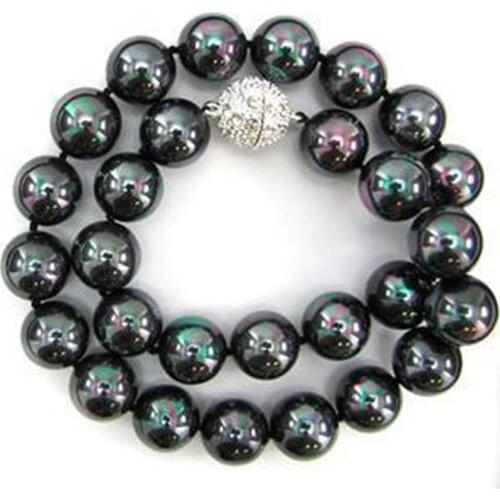 10mm Black AB South Sea Shell Pearl Necklace earring gift