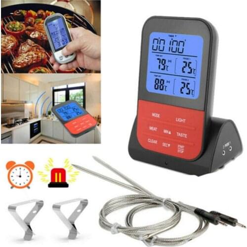 Digital Wireless LCD Thermometer BBQ Meat Grill Kitchen Cooking Food Probe Timer