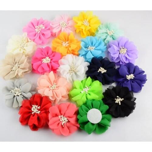 20 pcs/lot , 2.75" inch Chiffon Flower with Beaded Center , Hair Flowers