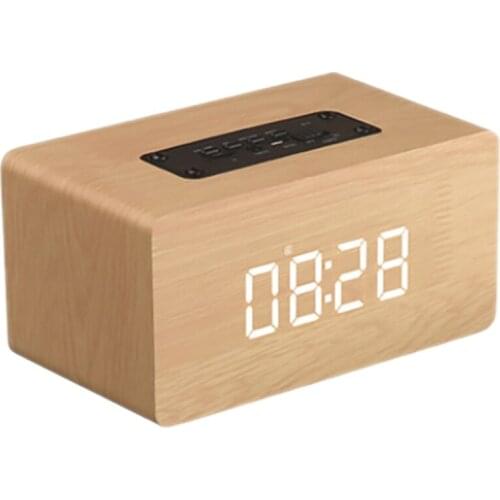 Wooden Bluetooth Speaker Alarm Clock Hifi Surround Sound Multifunctional Double Horn W5