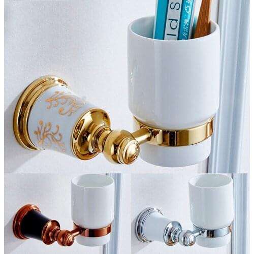 Holders European Style Toothbrush Holder Solid Brass Single Cup Holder Golden Luxury Bathroom Accessories 87302