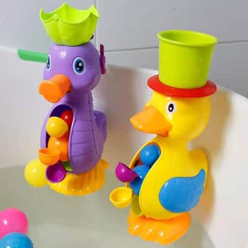 Baby bathtoy yellow duck waterwheel turn around fun Childrens water toy water cart boys and girls bathroom suit