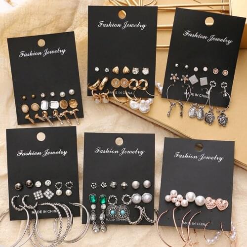 EN Vintage Fashion Womens Earrings Set Pearl Drop Earrings For Women Boho Geometric Round Flower Tassel Earrings Punk Jewelry