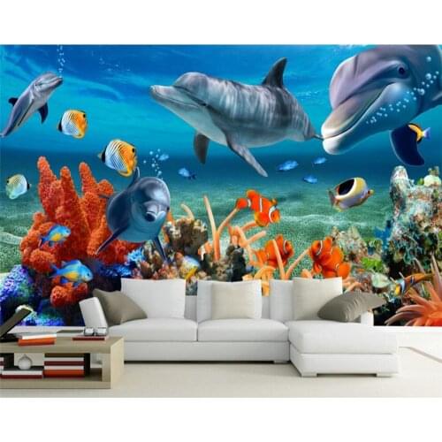 Photo Wallpaper 3D Underwater World Dolphin Mural Wallpaper Living Room Kids Room Bedroom Sofa 3d Wallpaper Mural Beibehang