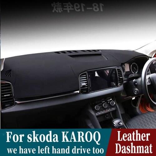 For skoda KAROQ 2018 2019 2020 2021 Leather Dashmat Dashboard Cover Pad Dash Mat Carpet Car-Styling accessories RHD