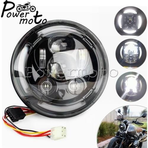 12V Cafe Racer Round Headlight HeadLamp LED Head light Lamp For Scrambler Classic Desert Sled Full Throttle Urban Enduro 2016-18