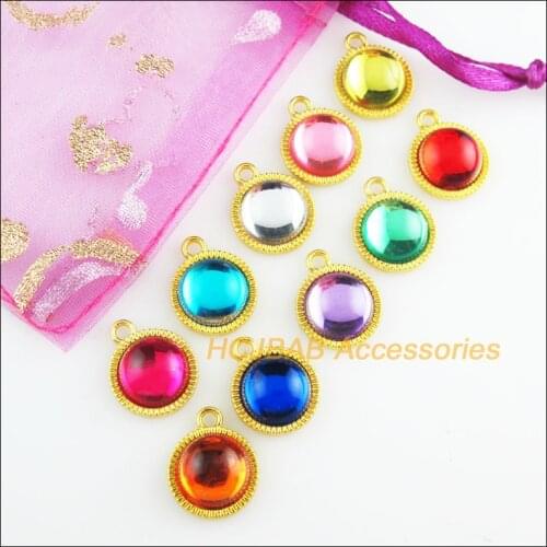 20Pcs Gold Color Round Flower Mixed Acrylic Charms Pendants 12.5x15.5mm