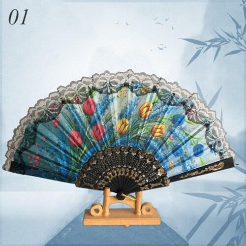 Lace Folding Fan Chinese Style Dance Hand Held Plastic Cloth Spanish Culture Fan Hand Fans Party Decoration