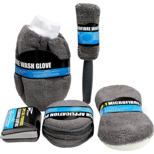 LEEPEE 9Pcs Car Wash Cleaning Kit Microfiber Towels Applicator Pads Wash Sponge Wash Glove Wheel Brush