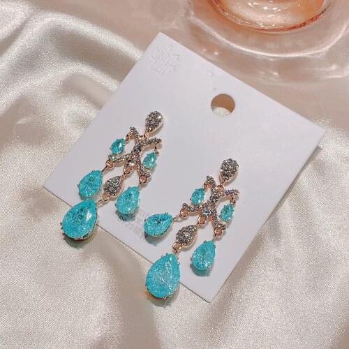 Leaf broken ice big zircontassel long earrings earrings for women party or gift
