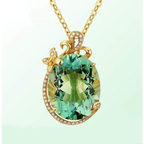 MENGYI Luxury Fashion Flower Design Golden Pendant Inlaid Large Oval Green Zircon Womens Wedding Jewelry Charm 9 2 5 Necklace
