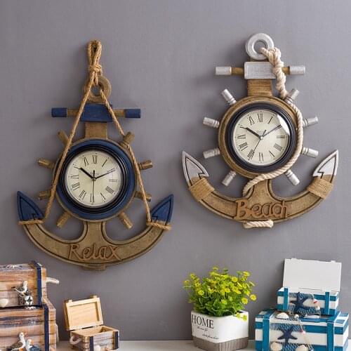 Boat Anchor Vintage Wall Wall Clock Living Room Wooden Rudder Clock