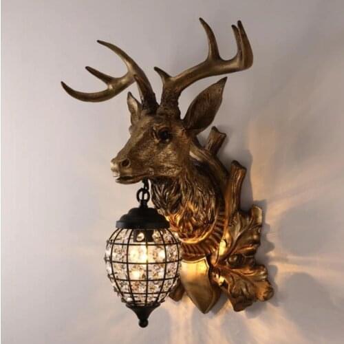 Nordic Crystal Wall Lamps Deer Head Lamp Bedroom Dining Room Bar Cafe Light Home Vintage Decoration Wall Light Free Shipping