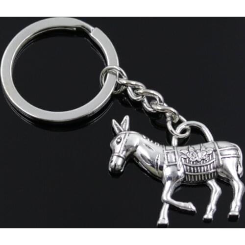 New Fashion Men 30mm Keychain DIY Metal Holder Chain Vintage Donkey Burro 33x30mm Silver Color Pendant Gift