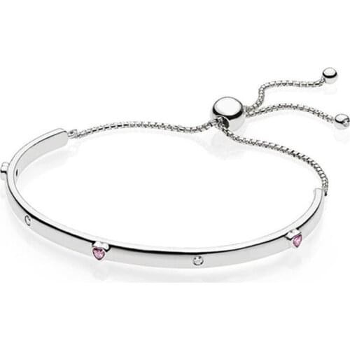 NEW 2018 Valentines Day Newest 100% 925 Sterling Silver Bracelet Heart shaped Charm Bead for Women DIY Adjustable Bangle Gift