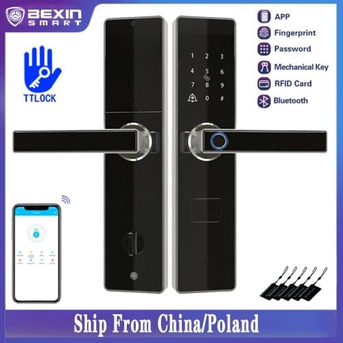 304 Stainless Steel Biometric Fingerprint Smart Door Lock With Digital RFID Card Bluetooth TTLOCK App
