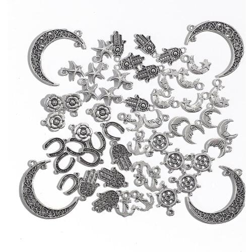 20pcs Tibetan Antique Silver Plated Horseshoe/Anchor/ Rudder/ Moon/Tower/Flower/Starfish/Hand Charm Pendant Jewellery Findings