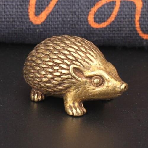 Retro Copper Hedgedog Small Ornament Solid Brass Animal Miniature Figurines Antique Handcrafts Tea Table Decoration Accessories