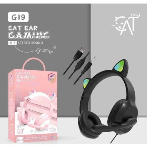 RGB Flash Light Cute Cat Ear 3.5mm USB Wired Headphone with Mic Control LED Kid Girl Stereo Music Foldable Comfortable Headphone
