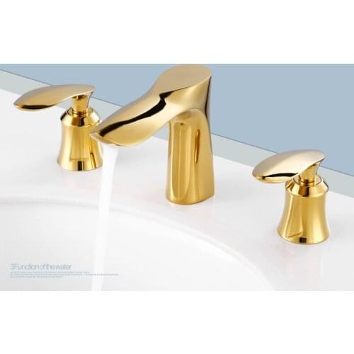 Luxury gold bathroom sink faucet Solid brass copper cold hot water basin mixer faucet three hole two handle golden basin tap