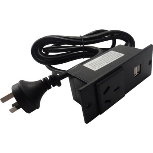 Hidden Embedded Desktop Socket New Zealand Australia China 10A AU Socket Plug 2USB Charge Adapter Extension Socket 2M Cord