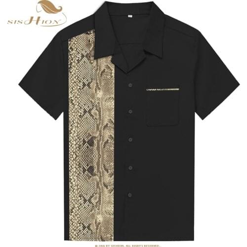 SISHION Vintage Style Bowling Shirt ST110 2021 Summer Short Sleeve Retro Animal Snake Print Cotton Men Casual Shirt