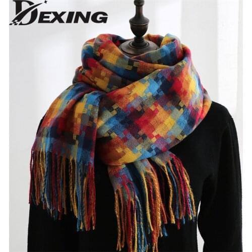 Winter Warm Japanese Tassel Designer Women Shawl Scarf 2021 New All Match Plaid Two-sided Thicken Scarf
