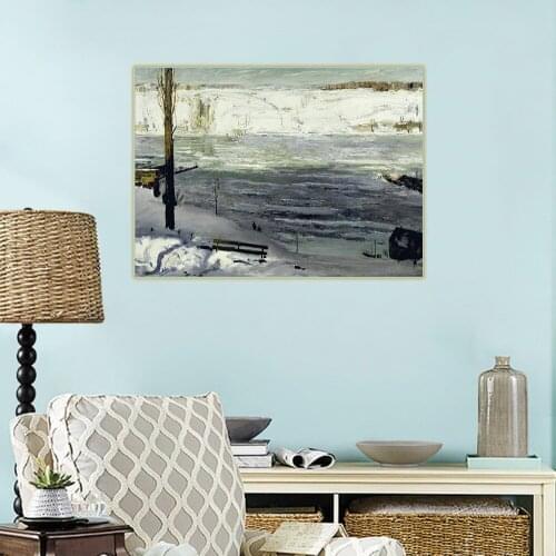 Citon George Bellows《Floating Ice》Canvas Oil Painting Ash Can School Artwork Poster Picture Wall Decor Modern Home Decoration
