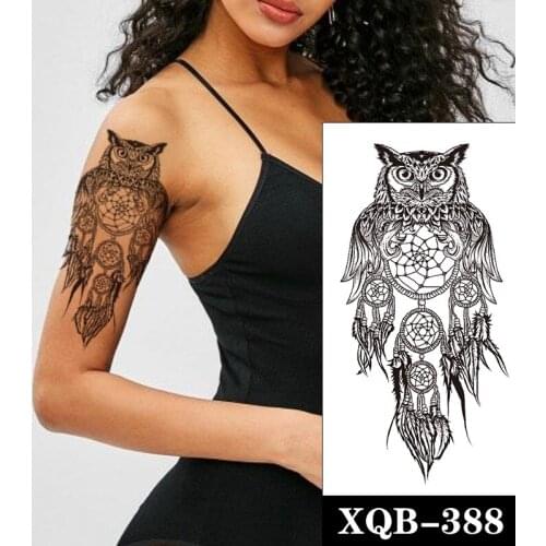 Owl Dream Catcher Waterproof Temporary Tattoo Sticker Black Feather Totem Fake Tattoos Flash Tatoos Arm Body Art for Women Men