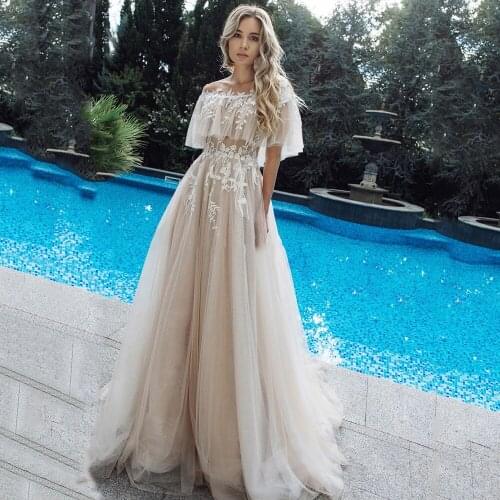 Boho Wedding Dresses Off the Shoulders Lace Appliques A Line Tulle Long Wedding Dress Bridal Gowns vestidos De Noiva
