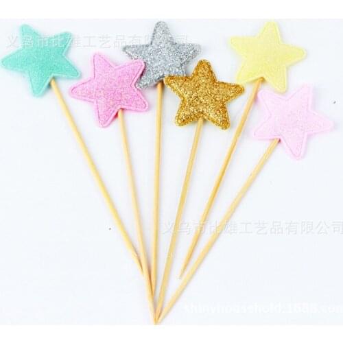 5pcs Bling Cake Topper Star Heart Happy Birthday Party Cake Decora Supplies Baby Shower Decoration Wedding Party