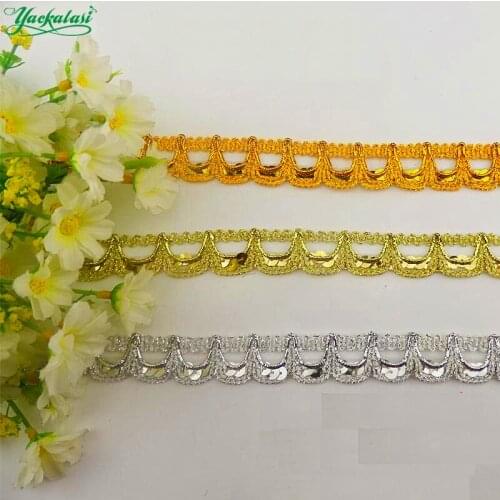 YACKALASI 12 Yds Crochet Braided Band Lace Sequined Trims Striped Cosplay Costumes Appliqued Sewing Apparel Ribbon 2CM