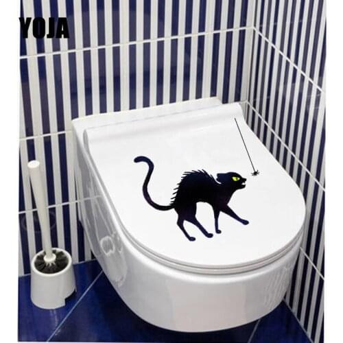YOJA 23.4X20.8CM Cartoon Pattern Home Decor Halloween Creative Black Cat Spider Wall Decal Toilet Seat Sticker T5-1192