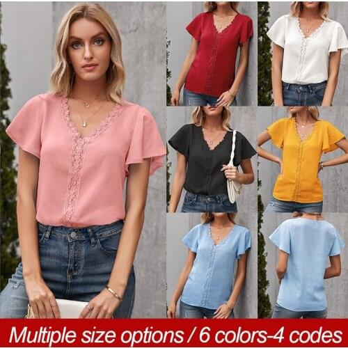 2021 Summer Womens Casual Simple Temperament New Ladies V-neck Casual Loose Hollow White T Short Sleeve Large Size Girl Top