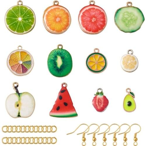 1Set Fruit Alloy Enamel Pendants Charms with Brass Earring Hooks Jump Rings for DIY Earrings Jewelry Making Supplies Kits
